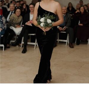 Revelry Black One-Shoulder Gown for Wedding Guests or Bridesmaids
